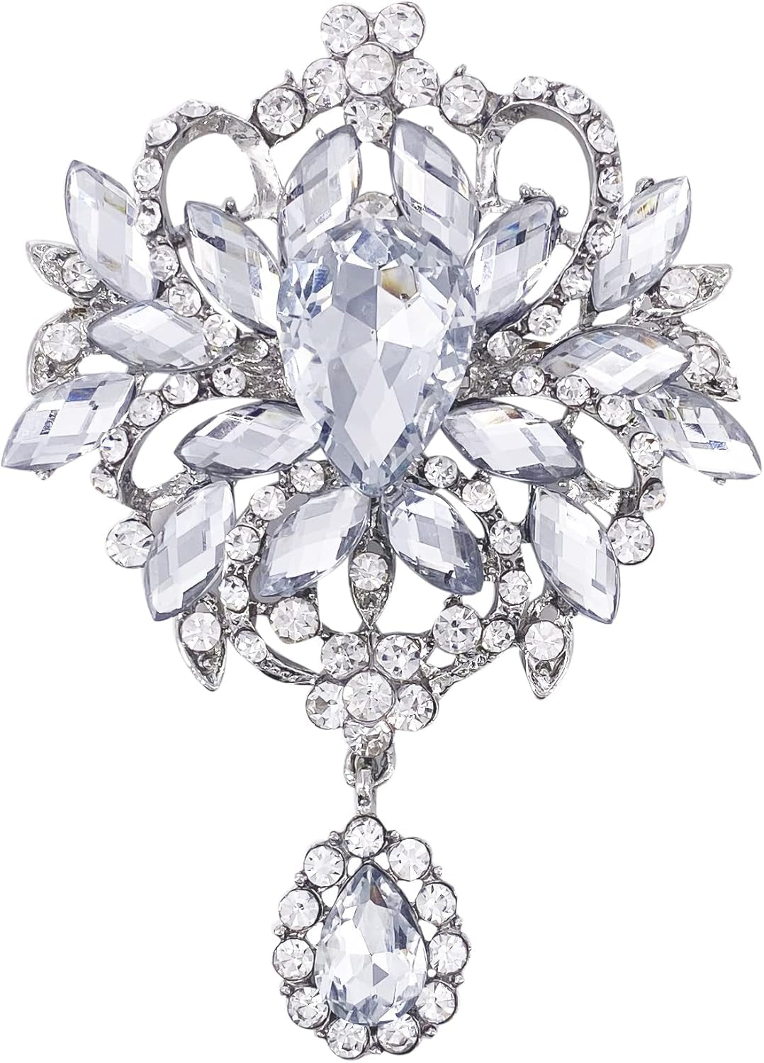 Wedding Bridal Big Brown Crystal Rhinestone Bouquet Brooch Pin for Women Golden Tone