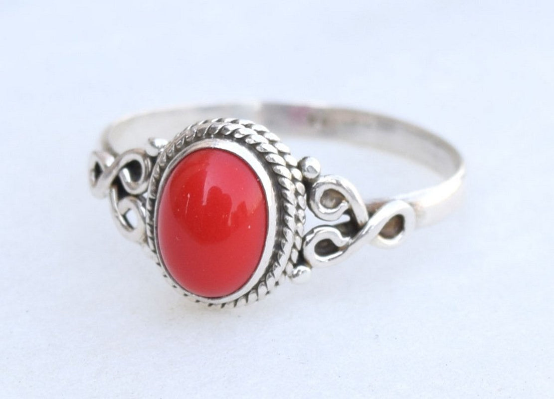 Red Coral Stone Ring 925 Sterling Silver Statement Ring for Women Handmade Rings Gemstone Christmas Promise Ring Size US 8 Gift for Her
