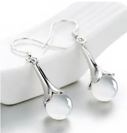 NEW ARRIVAL 925 Sterling Silver Long Earring Simple round Moonstone Dashing Woman Huggie Stud Christmas Birthday Gift Diamond Jewelry Bridal Lady Earrings