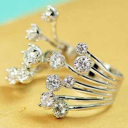 Gorgeous Silver Crown Natural Gemstones White Sapphire Birthstone Bride Wedding Engagement Multilayer Rose Flower Ring Size 6 7 8 9 10