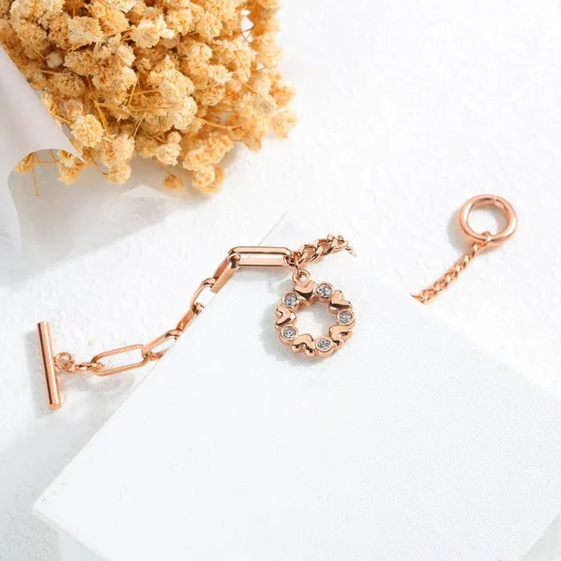 Stainless Steel CZ Bracelet Silver Rose Gold Color Love Heart Pattern Decorating Chain Bracelets