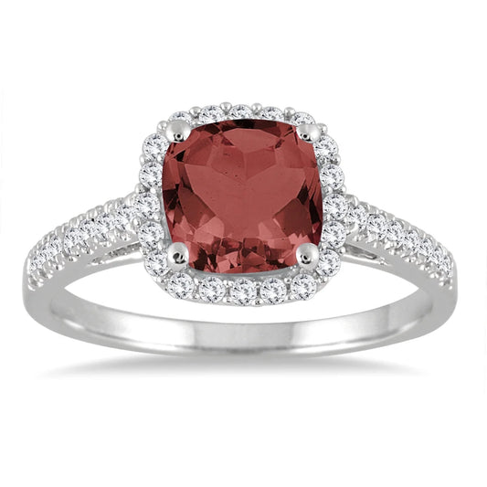 Women'S Garnet and Diamond Ring in 10K White Gold