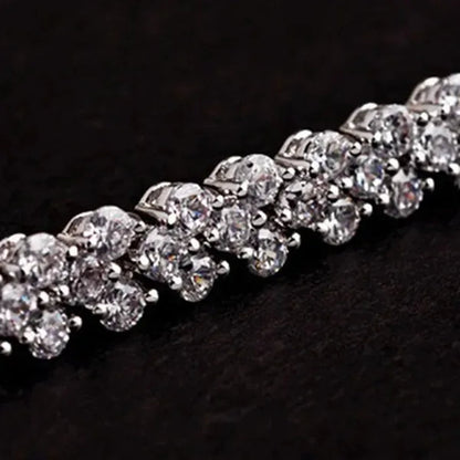 European and American Fashion Roman Style Women'S Zircon Bracelet Shiny Zircon Wedding Engagement Bracelet Valentine'S Day Anniversary Gift Birthday Party Jewelry