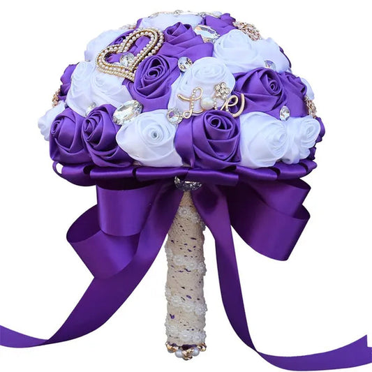21CM Silk Rose Wedding Flower Bouquet Pearl Rhinestone Brooch Bouquet Bride Bridesmaid Holding Flowers Wedding Party Shooting Props
