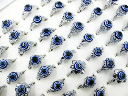 30Pcs Wholesale Jewelry Lots Evil Eye Man'S Silver Fashion Rings