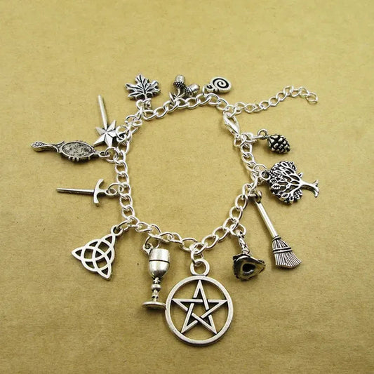 Hot Sale Silver Plated Chain Length :17Cm +5Cm ROSE Witch Wicca Acorn Greenman Various Gemstones Silver Plated Bracelet Gift for Girl /Boy,Party ,Birthday Gift Charm Bracelet Charm Bracelet