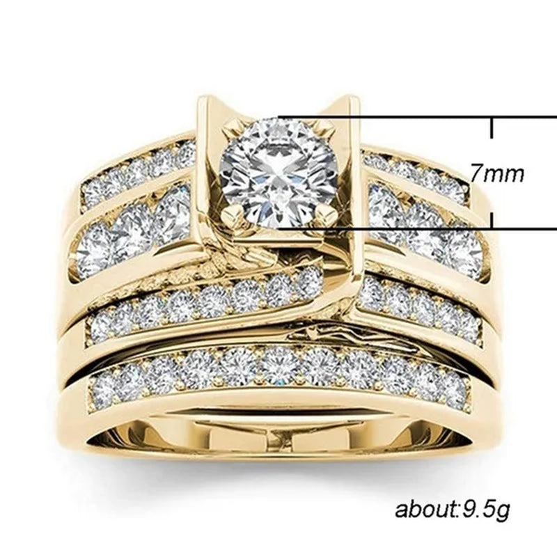 6 Delicate 2-3 Pieces/Set Women's Shiny White Zircon Ring Set Anniversary Christmas Gift Engagement Bride Wedding Jewelry Ring Size 6-10