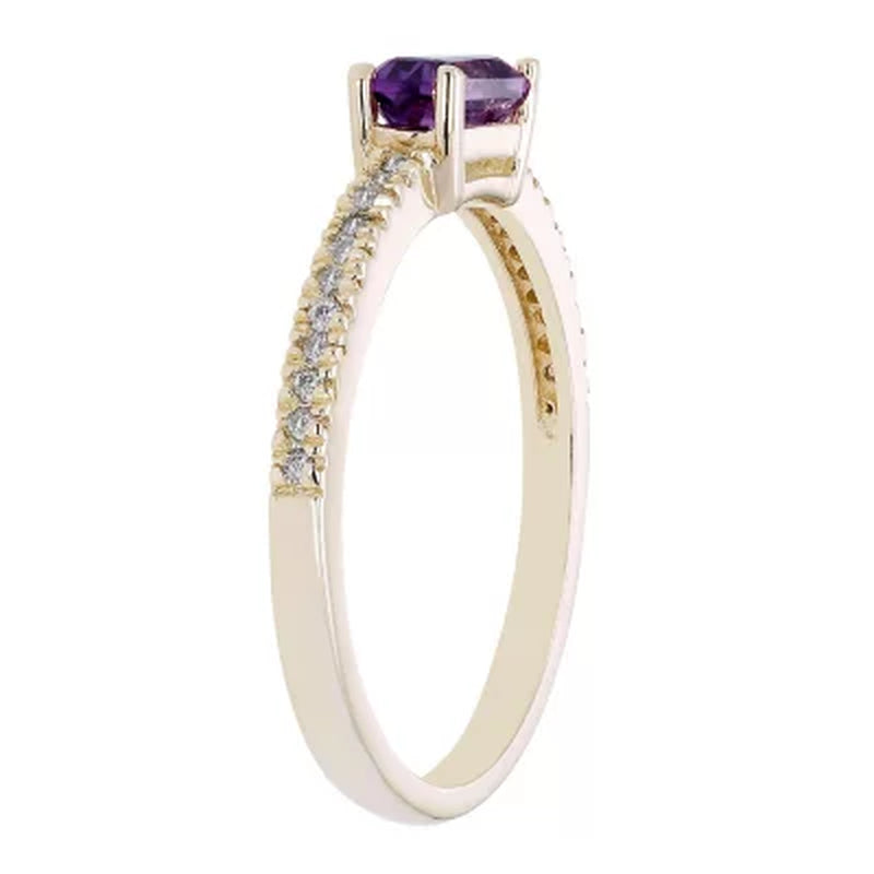 Amethyst and 0.10 CT. T.W. Diamond Ring in 14K Gold