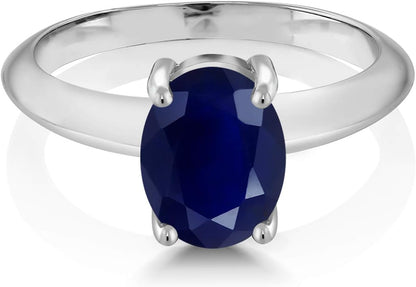 925 Sterling Silver Blue Sapphire Solitaire Engagement Ring for Women (2.50 Cttw, Oval 9X7MM, Gemstone September Birthstone, Available in Size 5, 6, 7, 8, 9)