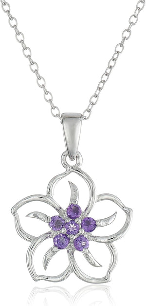 Genuine or Created Gemstone Birthstone Flower Pendant Necklace with Chain in Sterling Silver, 18" (Previously Amazon Collection)
