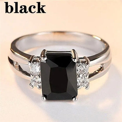 Size 6-10 Women Jewelry Amethyst / Blue Sapphire / Black Sapphire Women 925 Silver Plated Engagement Ring (Choice Color and Size )