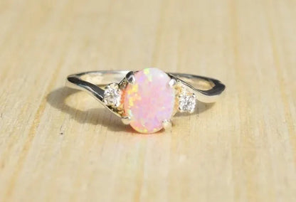 Hannah Martin Exquisite 925 Solid Sterling Silver Natural Gemstone Genuine Orange and Blue Multicolor Opal Diamond Ring Bride Wedding Engagement Fine Jewelry