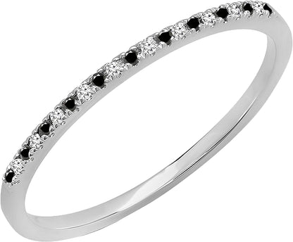 0.09 Carat (Ctw) round Black & White Alternate Diamond Dainty Stackable Wedding Band for Women in Gold
