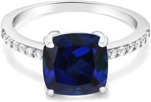 925 Sterling Silver 8MM Cushion Cut Gemstone Birthstone Engagement Ring | Wedding Anniversary Promise Ring for Women | Available in Size 5-9
