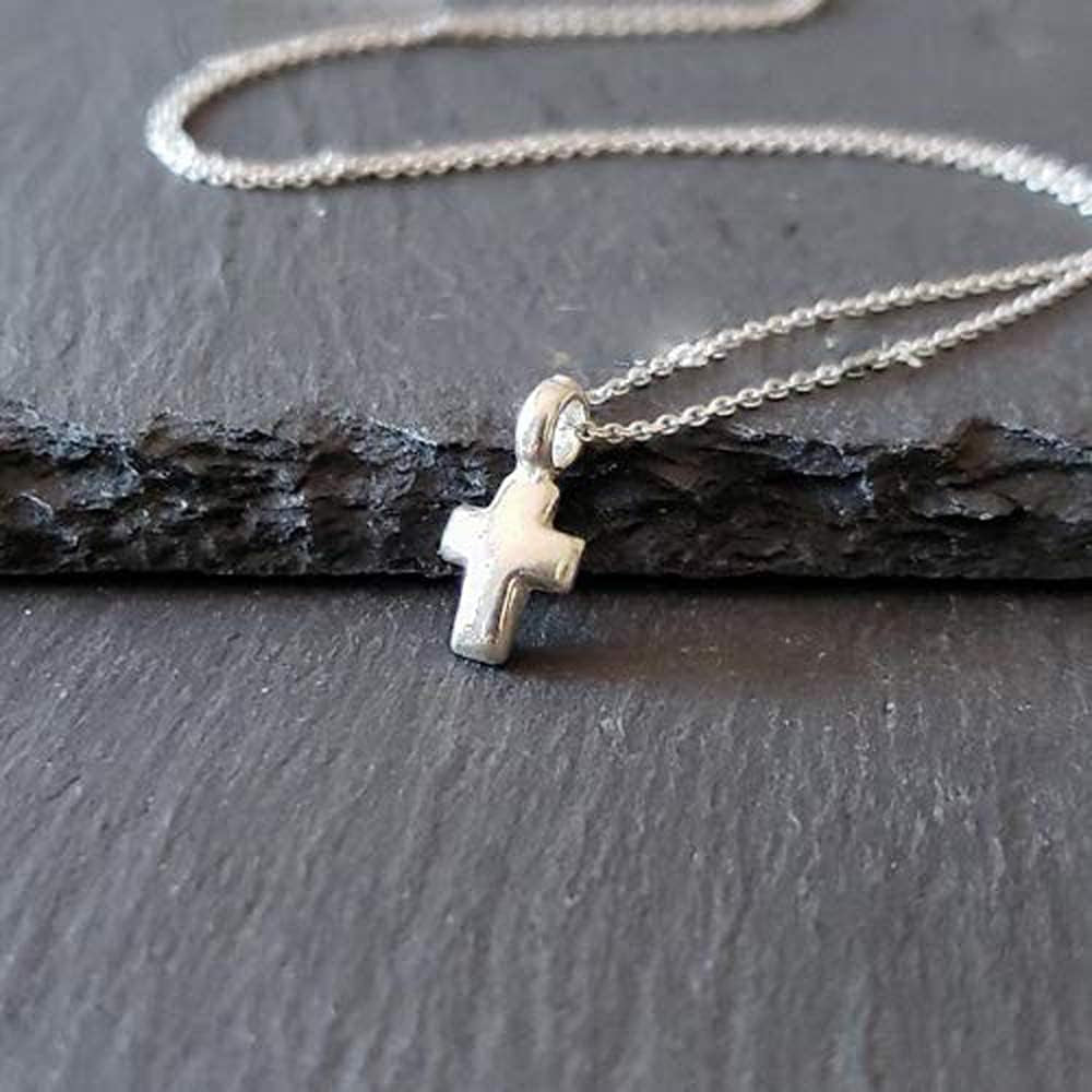 Sterling Silver Tiny Cross Charm Necklace, 18"