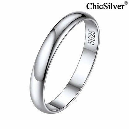 Chicsilver Ring Solid 925 Sterling Silver 2/3Mm Thin Plain Dome High Polish Wedding Band Rings for Him and Her Size 4-12