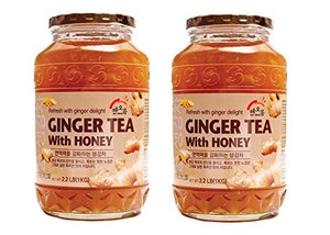 Haio Ginger Tea with Honey Refresh with Korean Herbal Tea Ginger Delight - Product of Korea 2 Glass Jars 2.2 Lb (1 Kg. ) Each