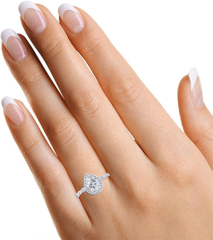 925 Sterling Silver Teardrop Infinity Design, Center 12X8MM (2.75 Ct) Pear Cut Moissanite Lab Created Diamond Engagement Promise Ring Jewelry for Women Gifts for Her (3.25 Ct)