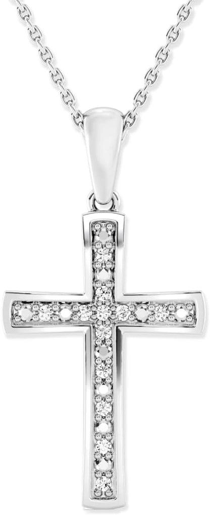 1/10 Ct. T.W. Lab Grown Diamond (SI1 Clarity, F Color) and Sterling Silver Cross Pendant with an 18 Inch Spring Ring Clasp Cable Chain