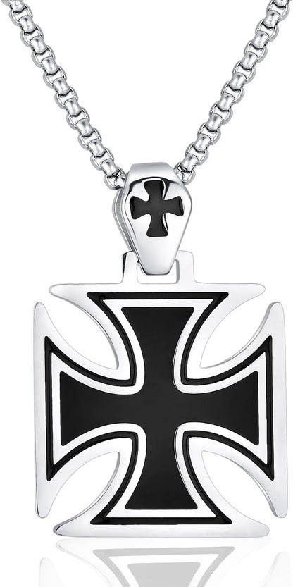 Stainless Steel Templar Knight Cross Pendant Biker Mens Womens Necklace 24Inch Chain Silver
