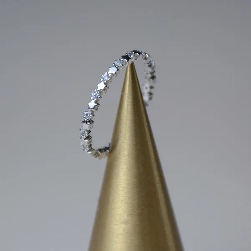 Cute Super Thin 925 Sterling Silver CZ Diamond Star Rings Wedding Engagement Party Gifts for Women Lady Girl