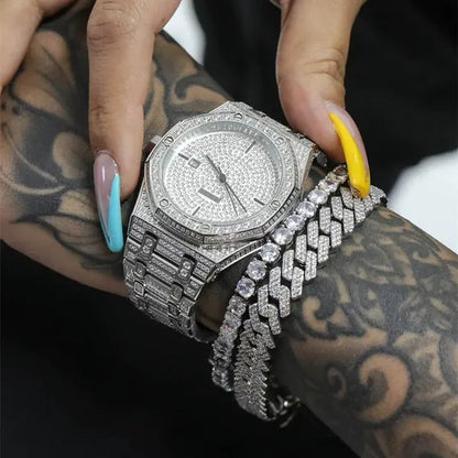 Men Women Hip Hop Luxury Plating 925 Silver Plating Watch Iced Out Hip Hop Jewelry