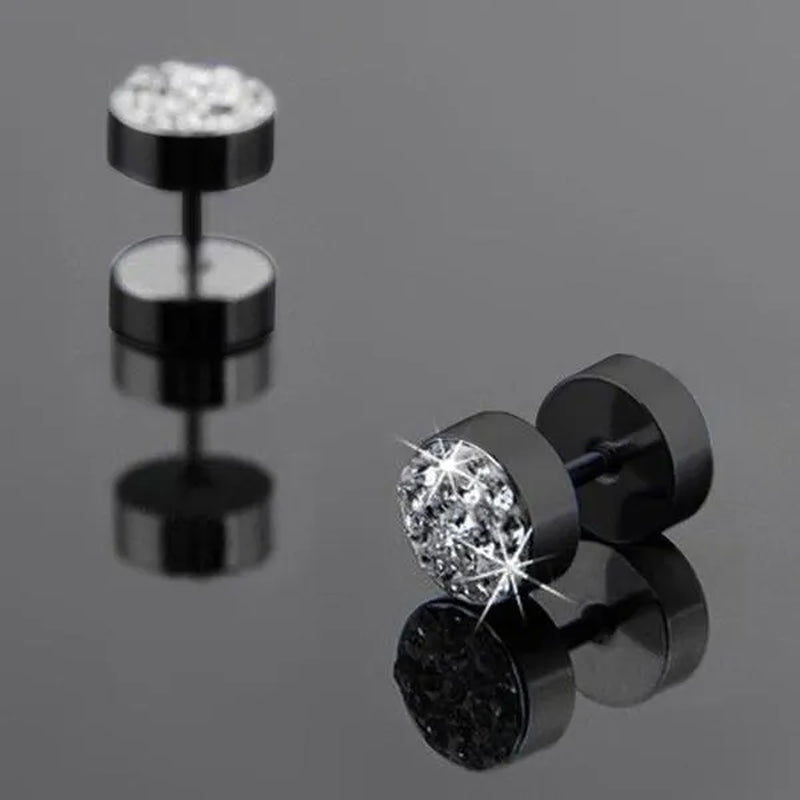 1Pair Unisex Men'S Barbell Punk Stainless Steel Crystal Punk Ear Studs Earrings