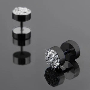 1Pair Unisex Men'S Barbell Punk Stainless Steel Crystal Punk Ear Studs Earrings
