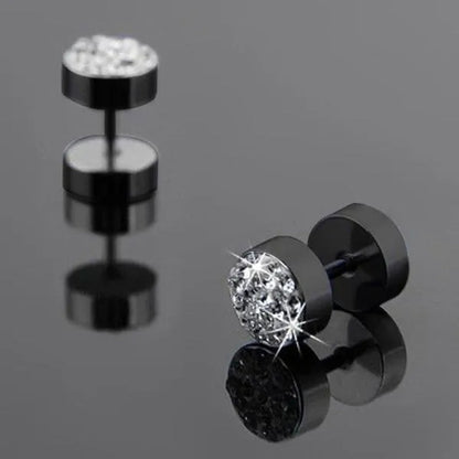 1Pair Unisex Men'S Barbell Punk Stainless Steel Crystal Punk Ear Studs Earrings