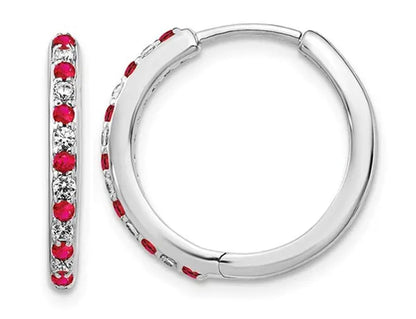 1/5 Carat (Ctw) Ruby & Diamond 1/6 Carat (Ctw) Hoop Earrings in 14K White Gold