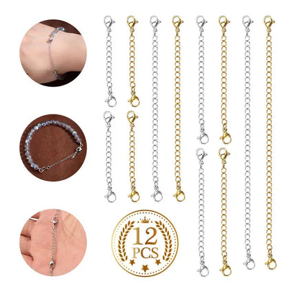 Necklace Extenders, Stainless Steel Necklace Bracelet Extender Chain Set, Anklet Extension Chains with Double Lobster Clasps and Closures for Jewelry Making, Fine Chain (Silver and Golden), 12Pcs