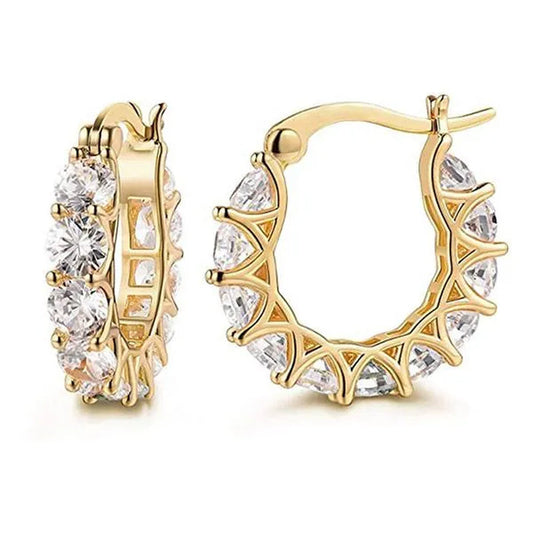 Gold Plated Earrings Silver Color Post Zircon Party Engagement Hoop Earrings for Women Elegant Gift