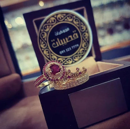 2Pcs/Set Elegant Noble Princess Fashion Art Jewelry Set Exquisite Crown Jewelry Ring Anniversary Gift Engagement Bride Wedding Ring Luxury Brand Jewelry Size US4-12 Bague Femme