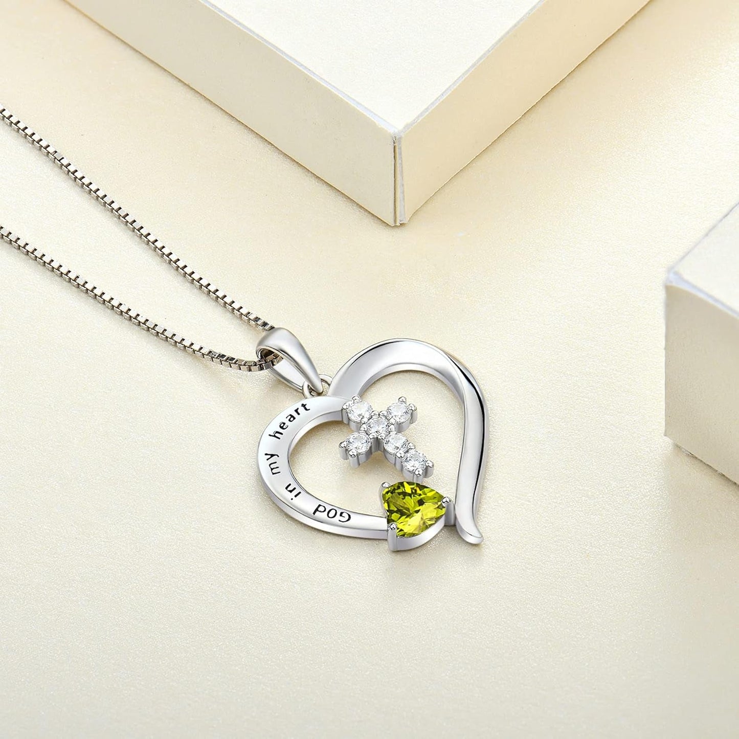 Women'S Heart Cross Necklace Sterling Silver God in My Heart'' Pendant Dangle Cross Crucifix Jewelry