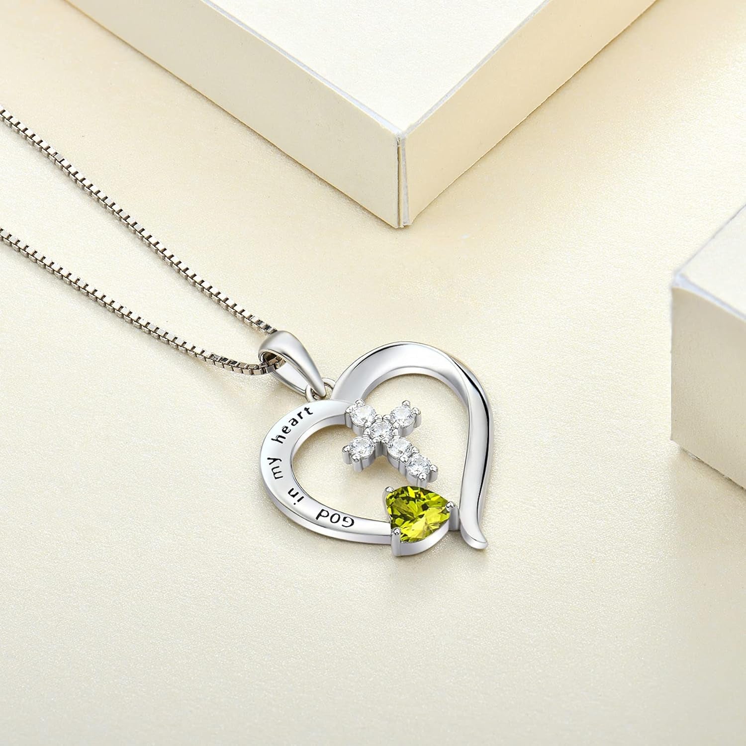 Women'S Heart Cross Necklace Sterling Silver God in My Heart'' Pendant Dangle Cross Crucifix Jewelry