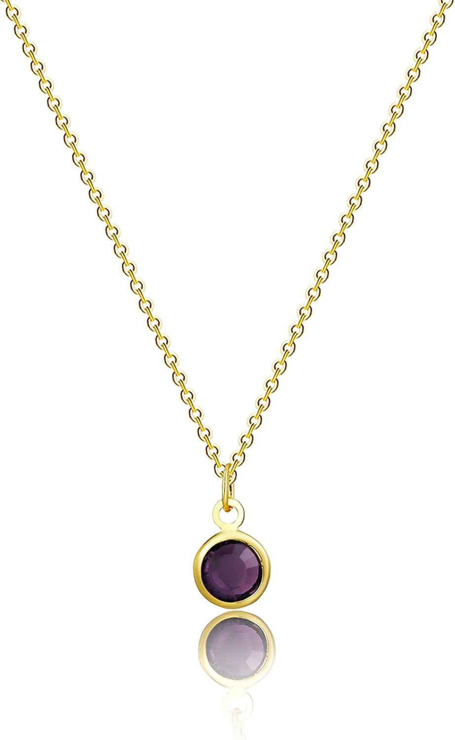 18K Gold Plated Dainty Birthstone Pendant Necklace Personalized Minimalist Simulated Diamond Cubic Zirconia Birthstone Charm Everyday Necklaces Simple Birthday Gift Daily Jewelry for Women