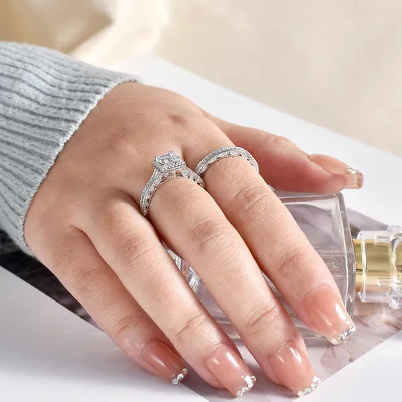 Newshe Vintage Wedding Ring Sets  Engagement Rings for Women Princess Cut AAAAA CZ 925 Sterling Silver Jewelry Gift Sz 4-13