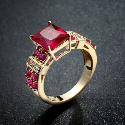 New Fashion Elegant Jewelry  Ruby Gold-plated Yellow  Womans Rings