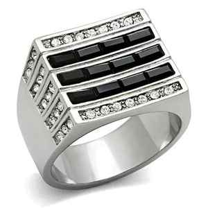 Men's 3.5 Ct Black & Clear Faux Diamond Silver Stainless Steel Ring Sizes 8-13