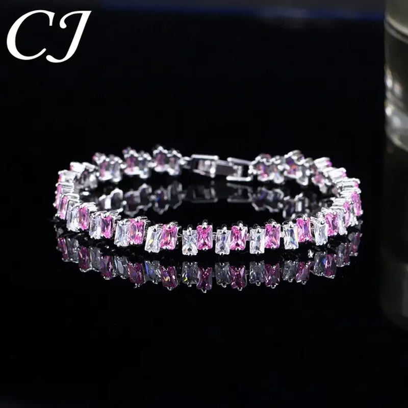 CANDICE Hottest Yellow Gold Plated Tennis Bracelet for Women Shiny Baguette Cubic Zircon Setting Gorgeous Party Jewelry Accessories
