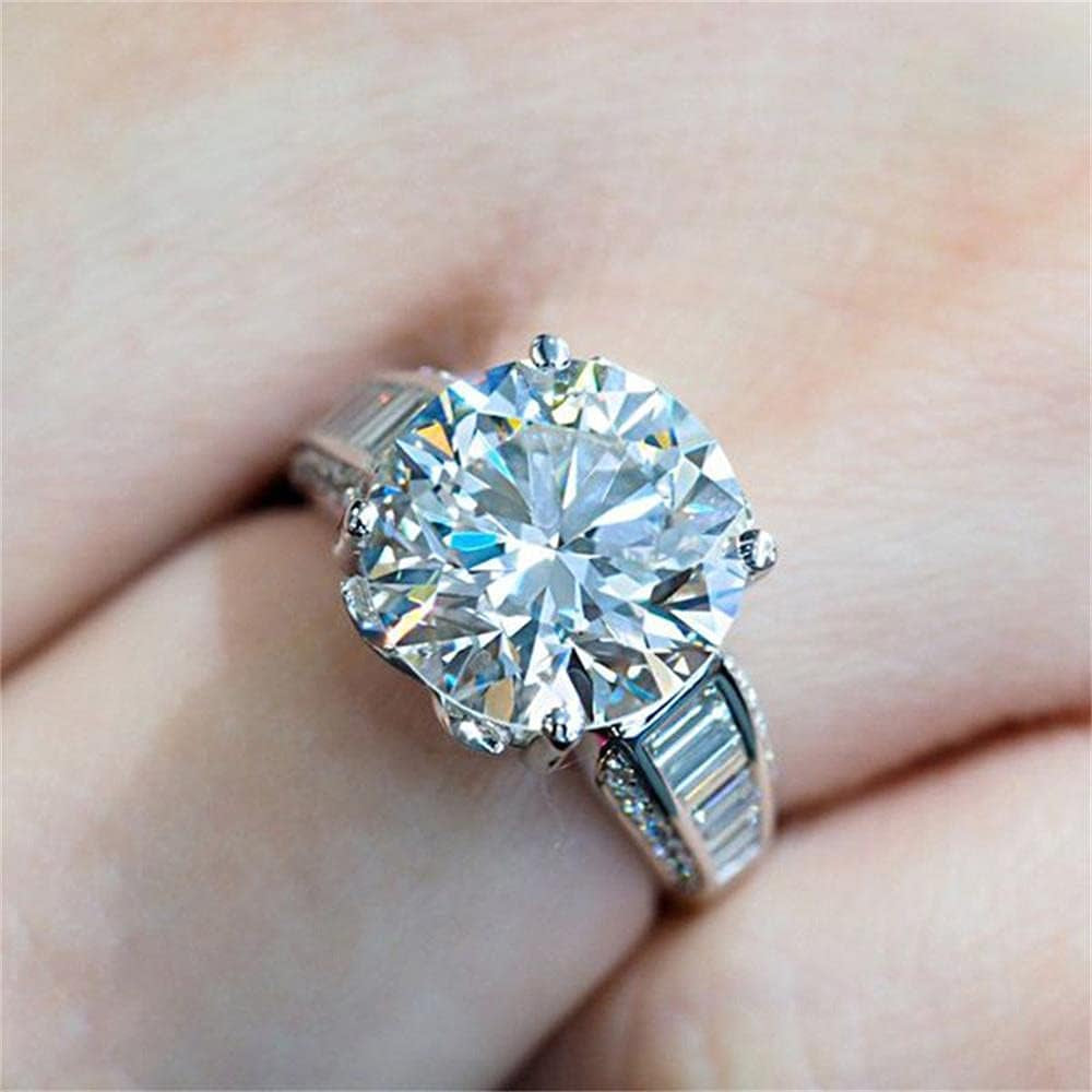 925 Sterling Silver Shiny Full Diamond Gemstone Ring Cubic Zirconia Rings 5 Carat CZ Diamond Multi Row Ring Eternity Engagement Wedding Band Ring for Women