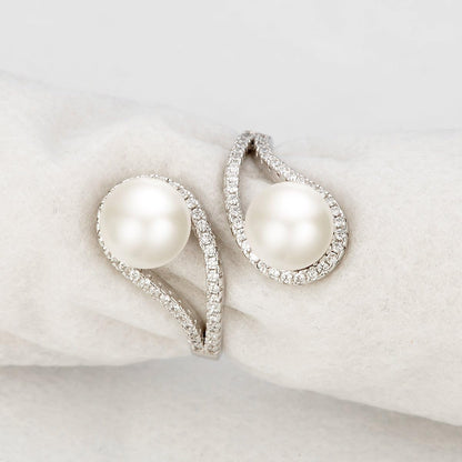 925 Sterling Silver CZ 9MM AAA Freshwater Cultured Pearl Teardrop Engagement Adjustable Ring