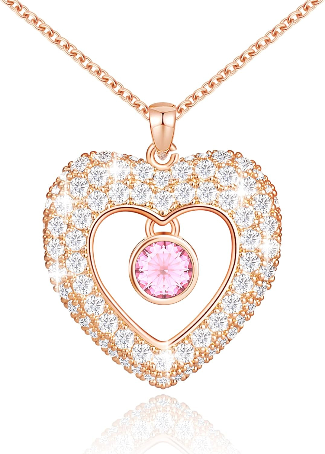 Birthstone Necklaces for Women & Girls, Love Heart Pendant Necklace Chains Jewelry Gifts, 5A Zirconia I Love You Necklace, Anniversary Birthday 2023 Gifts for Wife/Girlfriend/Her