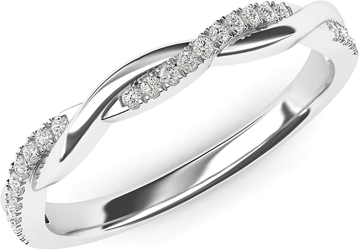 14K White Gold 2.5Mm Petite Twisted Vine Simulated Diamond Ring Wedding Band Matching Ring