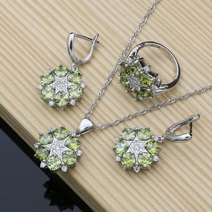 925 Sterling Silver Decoration Bridal Jewelry Olive Green Topaz Jewelry Sets for Women Fashion Earrings Turkish Jewelry