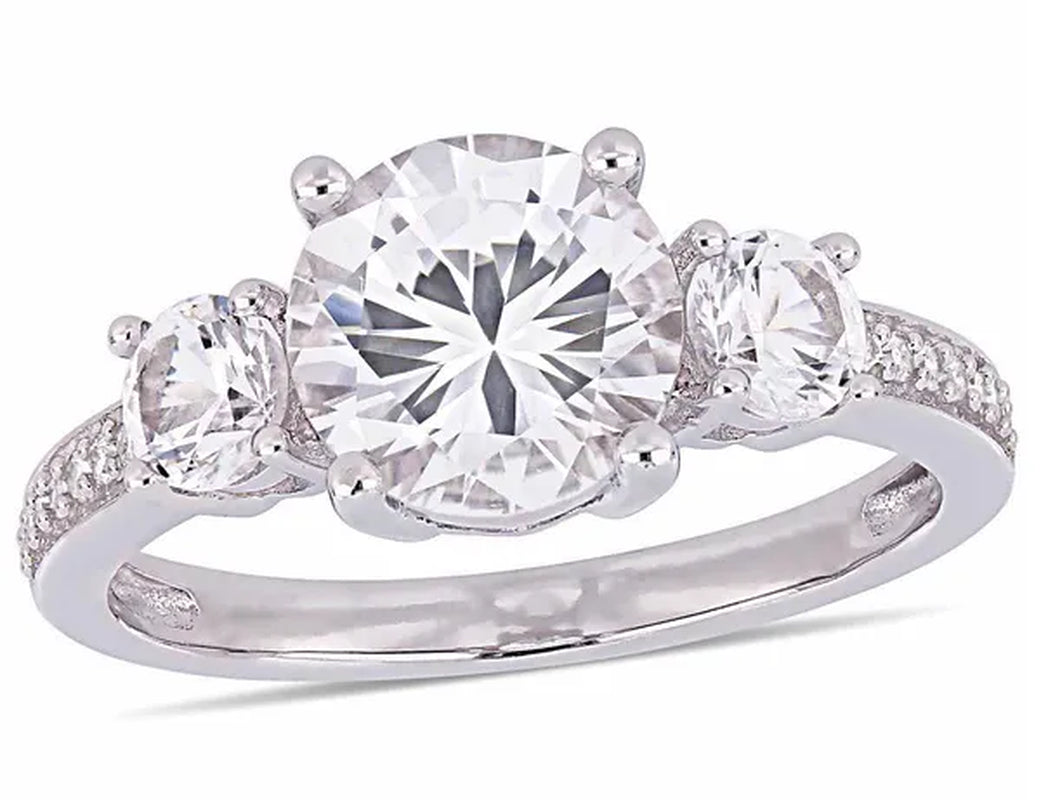 3.00 Carat (Ctw) Lab-Created White Sapphire Ring in 10K White Gold with Diamonds