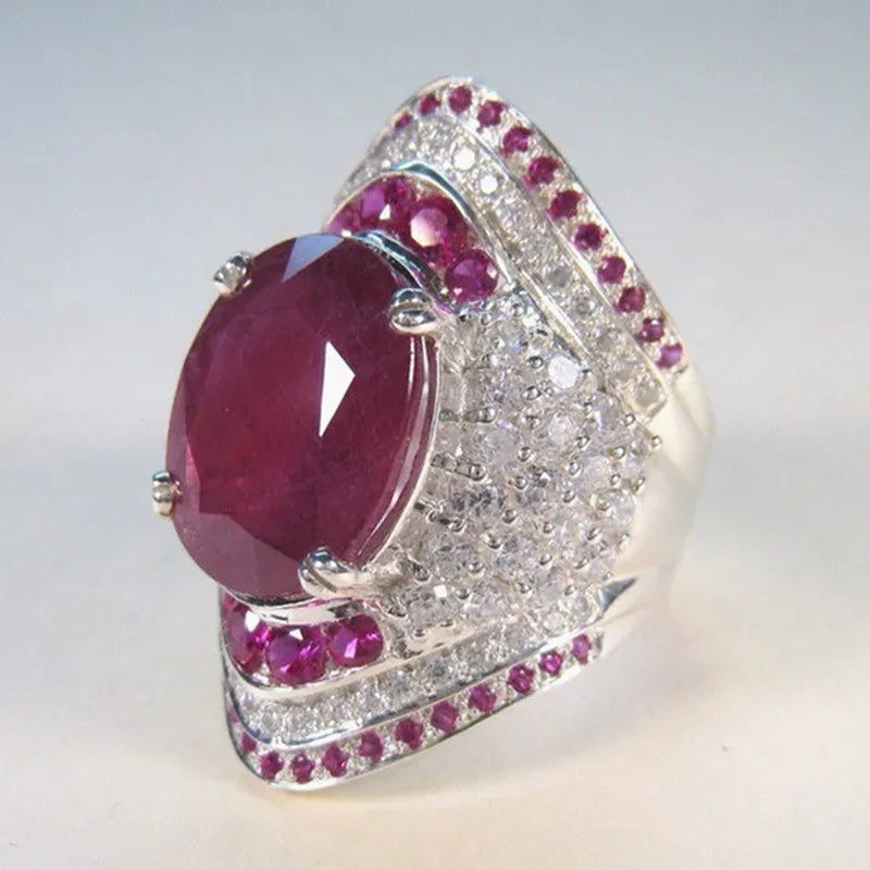Hot Lady Jewelry 925 Sterling Silver Natural 8.96Ct Ruby Diamond Wedding Engagement Ring Size 6-10