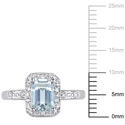 Women'S 1CT T.G.W. Emerald-Cut Aquamarine Diamond Accent 10Kt White Gold Vintage Halo Ring