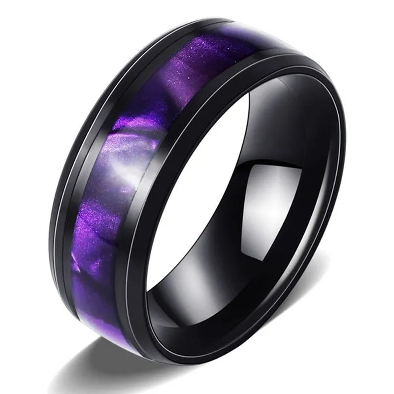 3PCS Amethyst Couple Rings 18K Black Gold Plated Womens Wedding Rings Sets and 8Mm Titanium Steel Men Engagement Promise Band Party Ring