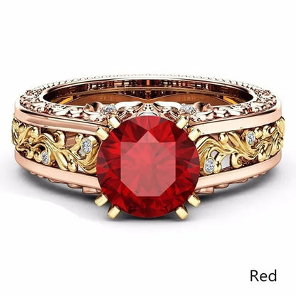 10Mm round Cut Rose & White Gold Plated 925 Sterling Silver Champagne & White Topaz Bridal Engagement Two Tone Gold Ring Size 5-11